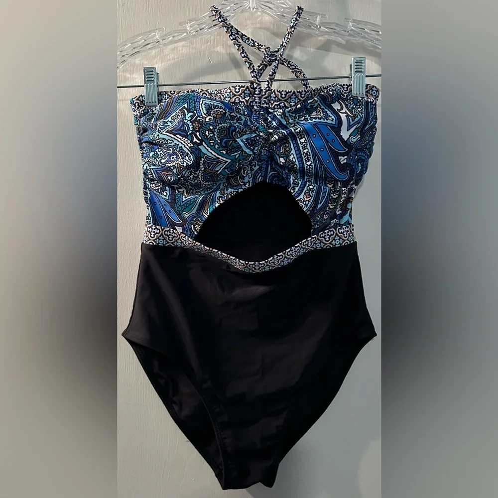 Coastal Blue ladies One Piece Swimsuit with open front Size S (4-6)